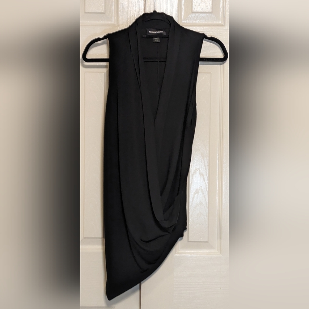 5/$25. Fifteen Twenty Black Draped Asymmetrical V-Neck Top